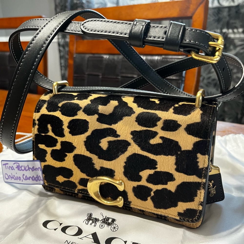 Coach small bandit leopard print haircalf